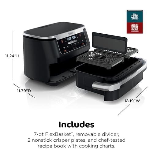 Ninja Foodi Air Fryer | 6-in-1 with 7-QT MegaZone & Basket Divider for Large Proteins & Full Meals | Cook 2 Foods at Once | 450° F | Air Fry, Roast, Broil, Dehydrate, Keep Warm & Bake | Black | DZ071 9