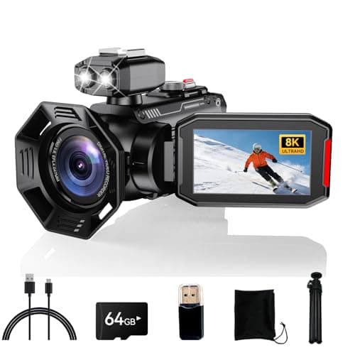 RAZPLYN 8K Video Camera Camcorder, 92MP with 3” 270° Flip Screen, 18X Digital Zoom, WiFi and Webcam for YouTube, 64GB SD Card, Built-in Rechargeable 2500mAh Battery (8K Black)