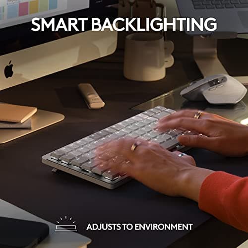 Logitech MX Mechanical Mini for Mac Wireless Illuminated Keyboard, Low-Profile Performance Switches, Tactile Quiet Keys, Backlit, Bluetooth, USB-C, Apple, iPad - Pale Grey 5