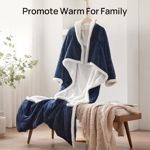 Westinghouse Electric Snuggle Throw Blankets with Foot Pocket, Wearable Heated Blanket with Sleeves, 6 Heating Levels & 2 to 10 Hours Heating Time Settings, 50 * 70"+18", Navy 7