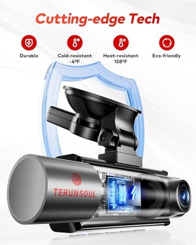 TERUNSOUl 4K+4K+1080P Dash Cam Front and Rear with Cabin, Free 128GB Card Included, WiFi 6 - up to 20MB/s, IR Night Vision, Built-in GPS, G-Sensor, 170°Wide Angle, 24H Parking Mode, Support 512GB Max 9