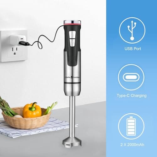 Liebe&Lecker Immersion Blender Handheld Cordless, 3 in 1 Cordless Hand Blender, 8 Speed Emulsion Blender Handheld with Whisk Milk Frother for Soup Smoothie 6