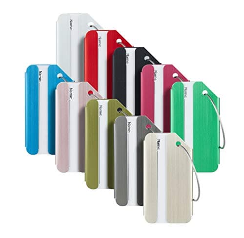 Travelambo 10 Pack Luggage Tags for Suitcases Aluminum Privacy Protection Bag Tags Luggage Identifier Travel Accessories Essentials (Mixed Colors)