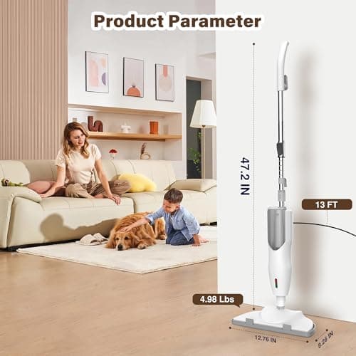 Keimi 1200W Powerful Steam Mop with 2pcs Washable Pads, 12.5oz Removable Water Tank, 30s Quick-Heating, 260℉ for Cleaning and Sanitizing Hardwood, Marble, Tile and Carpet 6