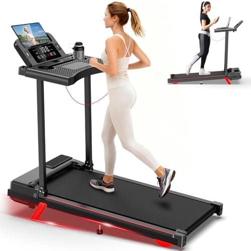 9% Incline Walking Pad with DEST, Foldable and Compact Treadmill for Home Small,Portable Treadmill with Removable Computer Desk,Folding Design with 320LBS Weight Capacity and LED Display(L)