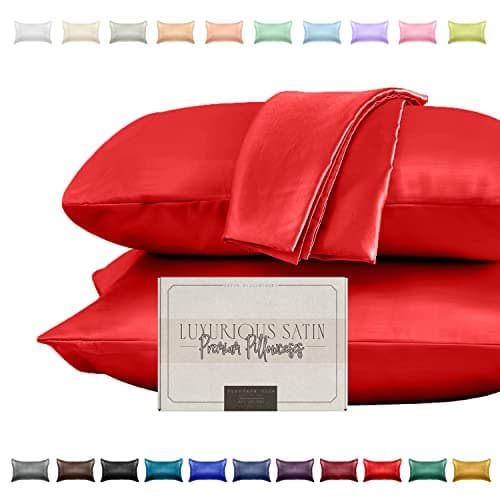 Elegant Comfort Silky and Luxurious 2-Piece Satin Pillowcase Set for Healthier Skin and Hair, Hidden Zipper Closure and Beautifully Packaged, Satin Pillowcase Set, King, Red