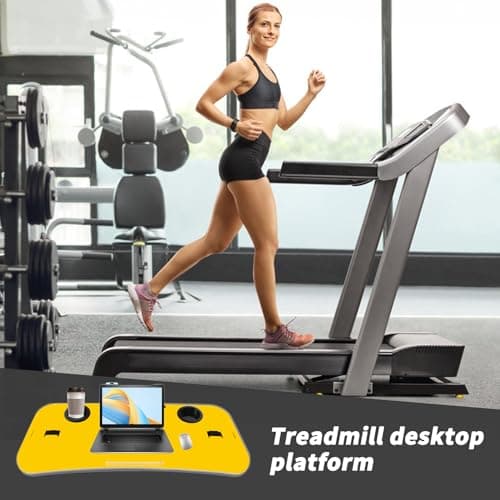 Universal Treadmill Desk Attachment Laptop Holder Ergonomic Platform Tray with Cup Tablet Holder Cooling Holes Provide Good Ventilation, Laptop Stand for Treadmill (Yellow) 7