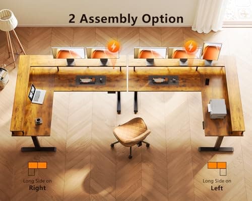 AODK Electric L Shaped Standing Desk, 59 Inch Height Adjustable Stand Up Desk with Power Outlets ＆ Full Monitor Stand, Reversible Corner Desk for Home Office ＆ Computer Workstation, Rustic Brown 6