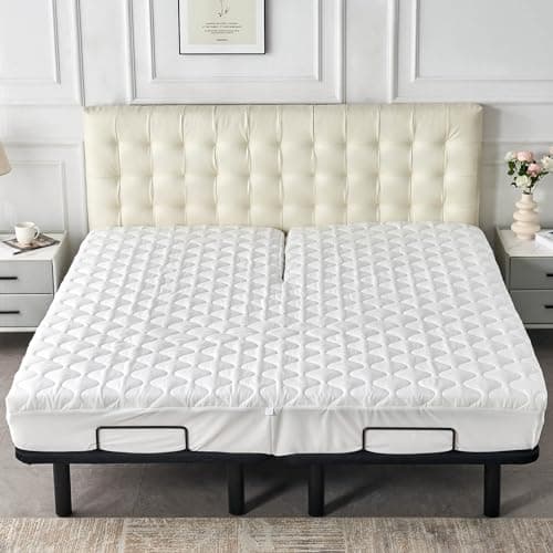 Kingnex Quilted Waterproof Split Top Queen Mattress Protector for Adjustable Bed 32-34 Split from Top Padded Fitted Matress Cover 7