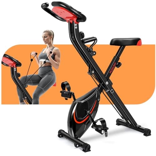 Folding Exercise Bike,Stationary Bikes For Home With 10DB Super-Silent,Foldable Exercise Bike With Adjustable Magnetic Resistance,Indoor Exercise Bike for Home with Arm Workout Bands