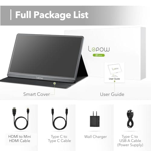 Lepow Portable Monitor 15.6 Inch, FHD 1080P USB-C HDMI Gaming Ultra-Slim IPS Display Eye Care Screen with Speakers, External Monitor for Laptop PC PS4 Xbox Phone w/Smart Cover, Plug & Play Black 7