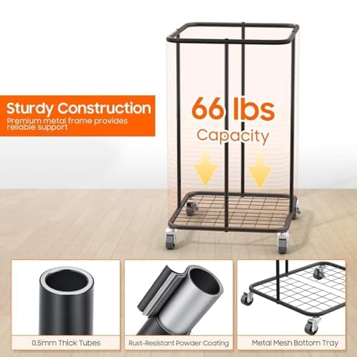 150L Laundry Hamper with Wheels, Rolling Laundry Basket with Metal Frame and Removable Bag, Large & Tall Dirty Clothes Hampers for Bedroom Aesthetic, Laundry Room, Bathroom, Dorm-Black 6