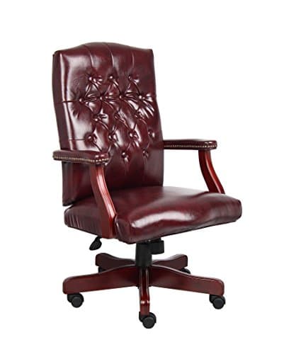 Boss Office Products Classic Executive Caressoft Chair with Mahogany Finish in Burgundy, high-Back (B905-BY)