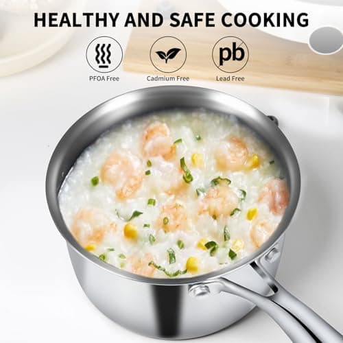EWFEN 3 Ply Stainless Steel Sauce Pan Set with Lids, 1 & 2 Quart Multipurpose Cooking Pot, Stay-Cool Handle, Induction Oven Dishwasher Safe, 1QT & 2QT 5