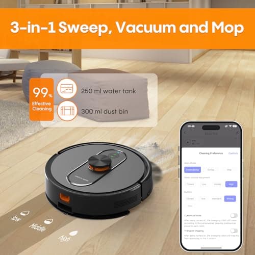 Robot Vacuum and Mop with Self-Emptying, Robotic Vacuum with 90-Day Hands-Free, Mapping, 5000Pa, LiDAR Navigation, Cleaning, Wi-Fi/App/Alexa Control, No-Go Zones,Ideal for Pet, Hard Floors, Carpet 5