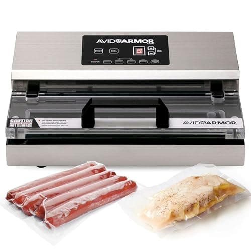 Avid Armor Vacuum Sealer Machine - A100 Stainless Construction, Clear Lid, Commercial Double Piston Pump Heavy Duty 12 Wide Seal Bar Built in Cooling Fan Includes 30 Pre-cut Bags and Accessory Hose