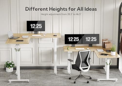 INNOVAR Bamboo Triple Motor L Shaped Standing Desk, 63 x 55 inch Corner Stand Up Desk, Adjustable Height Home Office Desk, White Frame/Nature Top 7
