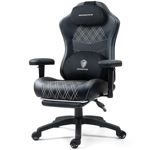 Dowinx Heated Massage Gaming Chair for Adults - Ergonomic Reclining Computer Chair with Pocket Spring Cushion and Adjustable Footrest, Heavy Duty Gaming Chair with Lumbar Support, Black White