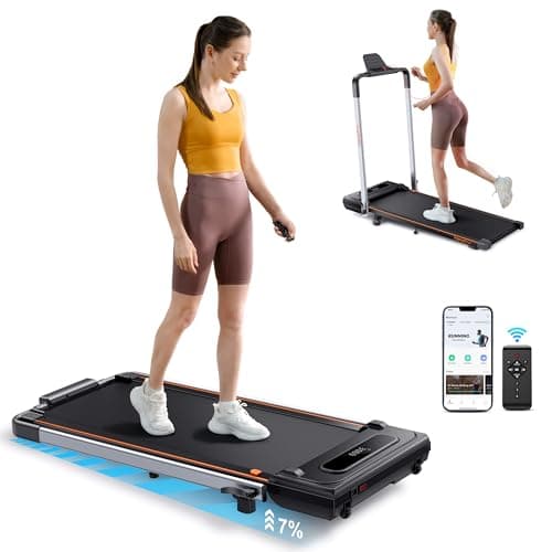 Hometro Foldable Treadmill with 7% Incline, Portable Under Desk Folding Walking Pad 0.6-7.5mph with Handle, Remote and App, 265lbs,No Assembly Needed