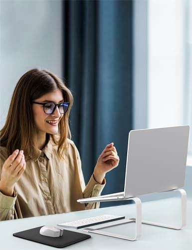 SOUNDANCE Laptop Stand for Desk, Metal Computer Riser, Heavy Stable PC Holder, Ergonomic Laptops Elevator for 12 to 17.3 Inches Notebook Computer, White 7