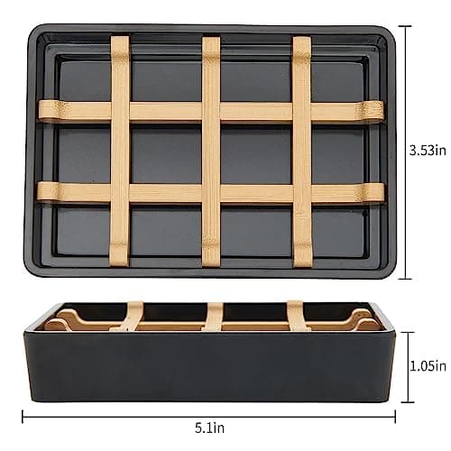 Bamboo Soap Dishes for Shower with Drainage Wooden Soap Bar Holder for Bathroom Soap Tray Easy to Clean, Durable and with Non-Slip Pads(Single Black Square) 6
