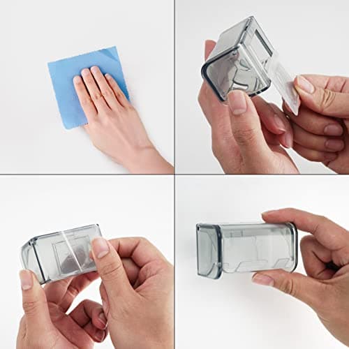 2 PCS Toothbrush Holder Wall Mounted with Cover for Bathroom, 2 Slots Toothbrush Storage Organizer for Shower, Self Adhesive Toothbrush Hanger Rack for Dorm, Cabinet (Grey) 5