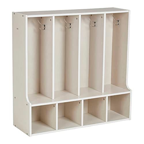 ECR4Kids Streamline 4-Section Toddler Coat Locker with Bench, Classroom Furniture, White Wash