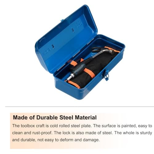 HARFINGTON Tool Box 14.2" Portable Steel Tool Box Hip Roof Style with Metal Latch Closure Tool Chest for Household Workshop Car, Green 5