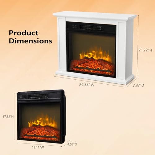 Bonnlo 27''W Freestanding Electric Fireplace Stove w/Remote & Timer, Realistic Fake Fireplace Heater w/ 6 Flame Colors, 5 Flame Brightness & Wood Mantel for Indoor Home Bedroom Living Room, 1400W 6