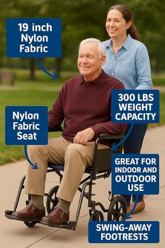 Black Hammertone Transport Chair, 19inch Seat, 300lbs Weight Capacity, Lightweight 2