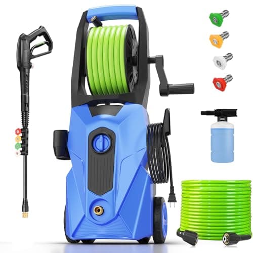 Commowner Electric Pressure Washer 5000 PSI 2.8 GPM Power Washers Electric Powered with 33ft Pressure Hose, 4 Nozzle and Foam Cannon, powerwashers for Home, Cars, Fences, Patio, Upgraded Blue