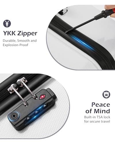 Coolife Carry On Luggage, Suitcase with Durable and Lightweight, carry on suitcase with PC+ABS Hardshell, Dual Spinner Wheels, TSA Lock, and YKK Zipper (white grid new, S(20in)_carry on) 5