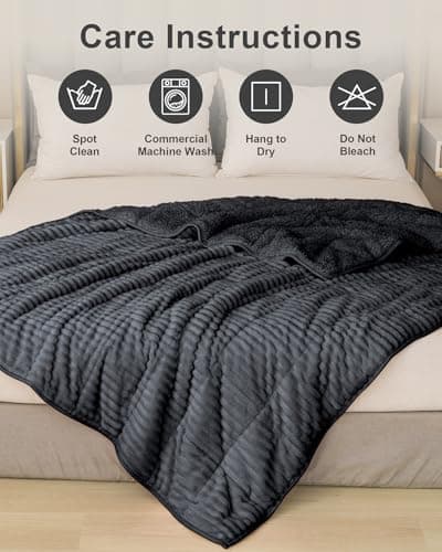 Sherpa Fleece Adult Weighted Blanket with Ribbed Stripes, 15 Pounds Dual Sided Soft Plush Blanket for Couch Bed Sofa, Heavy Thick Blankets with Ceramic Beads Great for Sleep, Dark Grey, 48" x 72" 7