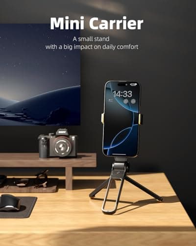 TODI Phone Tripod, Foldable Mini Desk Stand with 360° Phone Holder & Cold Shoe, Pocket Travel Tripod for iPhone, Portable Selfie Stick Handle Grip Compatible with iPhone/Android 6