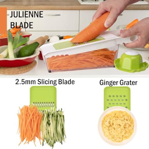 NACOLUS Cheese Grater with Container,5 In 1 Mandoline Slicer for Kitchen,Multi Purpose Vegetable Slicer, Easy to Clean Vegetable Chopper,Cheese Shredder,Julienne Slicer and Peeler 5