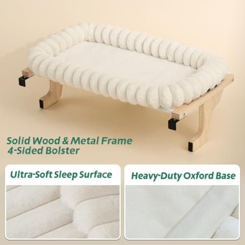 Zakkart SnugCloud Cat Window Perch with 4-Sided Bolster - Orthopedic Cat Hammock for Window Sill - Solid Hardwood & Metal Frame - Window Seat for Pets (Natural Color Wood w/White Bed, Medium) 9