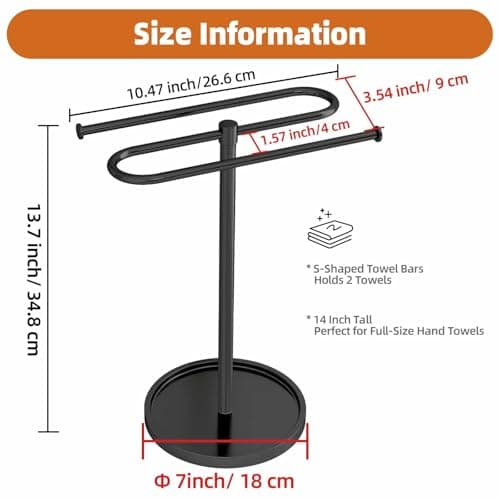 Towel Holder Stand, Stainless Steel Hand Towel Holder Rack for Bathroom Countertop, S-Shape Free Standing Towel Bar Holds 2 Towels for Kitchen Countertop, Black 6