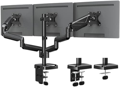 MOUNTUP Triple Monitor Mount, Triple Monitor Desk Mount for Max 27 inch Computer Screens, 3 Monitors Stand for Desk, Monitors Arm with Swivel, Tilt, Rotation, Each Arm Holds 4.4-19.8 lbs