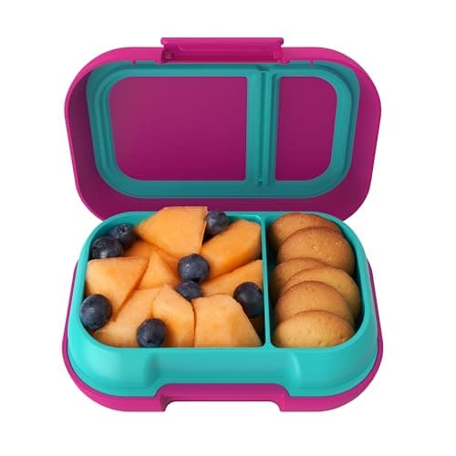 Bentgo Kids Snack - 2 Compartment Leak-Proof Bento Box Container for Snacks and Small Meals, Easy-Open Latch, Dishwasher Safe, BPA-Free for School, Daycare, & Sports - Ideal for Ages 3+ (Fuchsia/Teal)