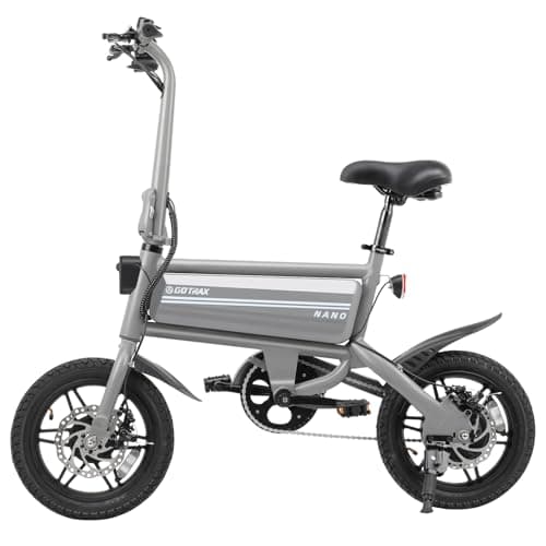 Gotrax Nano 14" Folding Electric Bike, Max Range 25Miles(Pedal-Assist) & Max Speed 15.5Mph, Power by 250W Motor, Adjustable Seat & Dual Fenders, Commuter Electric Bicycle for Adults/Teens - Gray