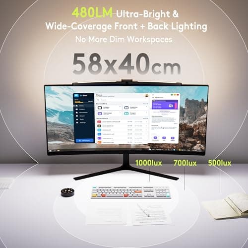 Quntis 1000R Curved Monitor Light Bar, Dual Adjustable Led Desk Lamp with Remote - Independently Rotate 2 LED Arc-Shaped Light Bars Specially Designed for Curved and 34'' Large Screen 7