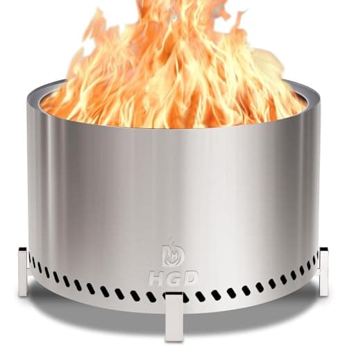 HGD 28 Inch Smokeless Firepit, Large Stainless Steel Fire Pit, Wood Burning Firepit for Patio Garden Picnic