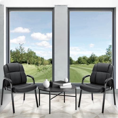Sweetcrispy Leather Guest Chair Set of 2 with Padded Arms, Comfy Waiting Room Chairs for Reception Conference Side Office Desk Home 9