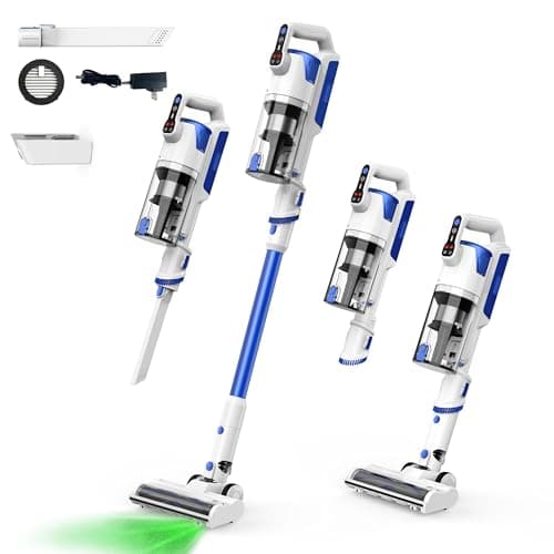 AYONTIN Cordless Vacuum Cleaner, Brushless Motor Powerful Suction Stick Vacuum, LED Display, with 2500 mAh Detachable Battery, 45 Mins Runtime Vacuum Cleaners for Home/Pet Hair/Hardwood/Carpets, Blue