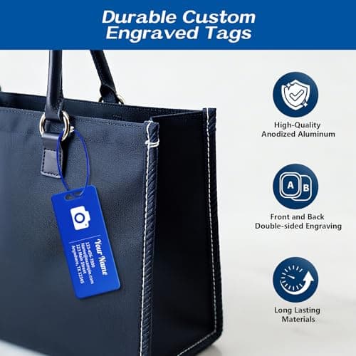 Personalized Luggage Tags for Suitcases, Custom Metal Luggage Tag for Bag, Durable Travel Tags, Laser Engrave Name Text, Gift for Travelers, 3x1.2 Inches (2, Gray, 3x1.3 Inches) 6