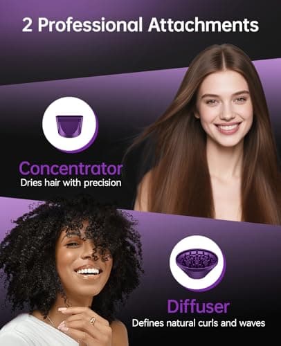 Hair Dryer with Diffuser, CONFU Ionic Blow Dryer 1600W, Portable Lightweight Fast Drying Negative Ion Hairdryer, 3 Heat Settings with Diffuser and Concentrator Nozzle for Home & Travel 7