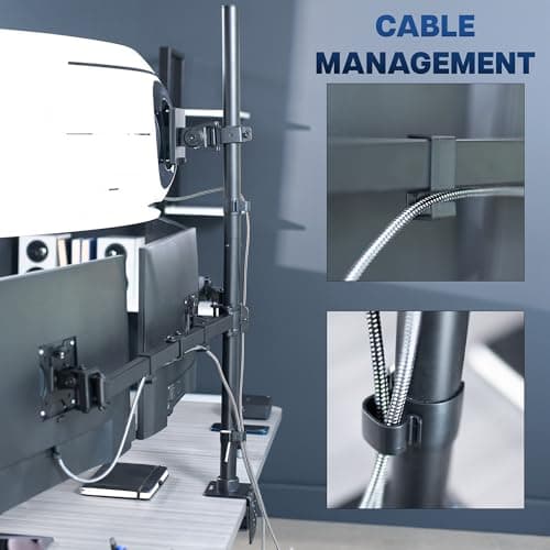 VIVO Quad Monitor Extra Tall Desk Mount for up to 49 inch Ultrawides on Top Bracket and 27 inch Screens on Lower Brackets, Holds up to 44 lbs, Black, STAND-V104T 9