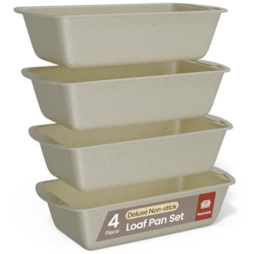 Nonstick Loaf Pan Set Pack of 4, Carbon Steel 11" Large Baking Bread Pan, Oven Safe Up to 450°F, PFOA, PFOS, PTFE Free, Space Saving Stackable Design, Stain Resistant, Dishwasher Friendly,White Marble