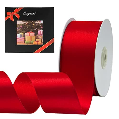LIUYAXI Red Double Faced Satin Ribbon, 2" X 50 Yards, Craft Fabric Ribbon for Gift Wrapping Floral Bouquets Wedding Party Decoration