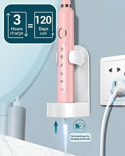 Rtauys M5 Sonic Electric Toothbrush for Adults and Kids - Rechargeable Electric Toothbrush Kids Ages 12+ and Adults with 8 Brush Heads & Travel Case, 120 Days Battery Life - Pink 6